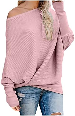 Suéter feminino color de pescoço de pescoço sexy um ombro de bastão de mangas compridas malhas de malha de