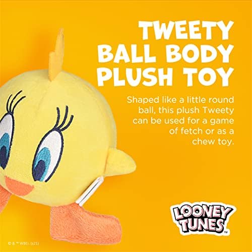 Looney Tunes for Pets Amarelo Tweety Bir Ball Boly Body Plush Dog Toy para todos os cães | Brinquedo
