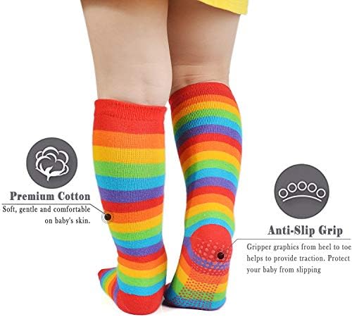 Epeius Baby Girl Rainbow Rainbow Knee Socks High Socks não deslizam meias de futebol de tubo uniforme