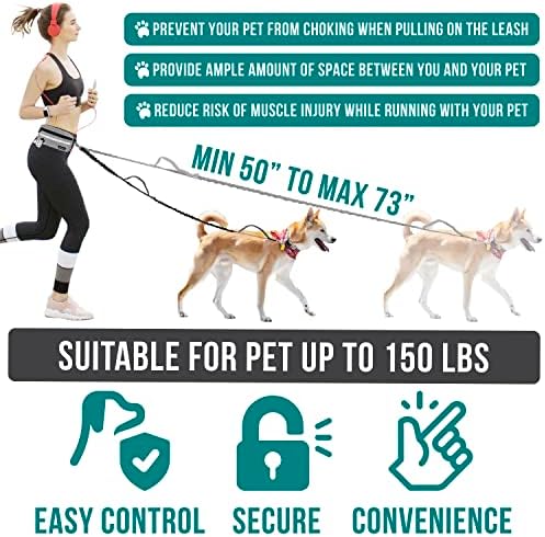 Petami Hands Free Dog Leash, Cachorro de cães Cinturão de trela para caminhar, correr, bolsa de zíper da cintura