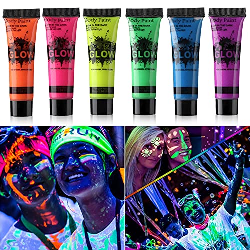 Garyob Face Body Paint Glow in the Dark Paint UV Blacklight Neon Fluorescente 0,34 oz de 8 tubos