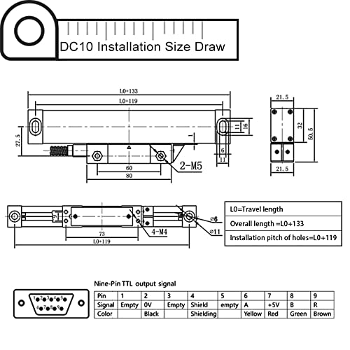 Codificador de escala linear óptica 5um 170 mm comprimento de viagem para moinho de torno de
