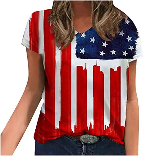 4 de julho de 2023 Tshirts for Women Fashion American Flag Top Patriótico Estrelas Stristras Independência