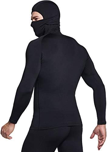 Camisetas de compressão térmica de TSLA masculina com máscara, camada de base de esportes de inverno de manga