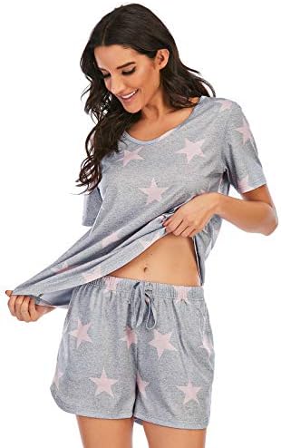 Moyee feminino pijama define camisa de manga curta macia e shorts 2 peças de roupas de lounge com