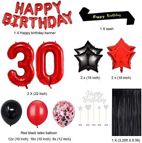 FancypartyShop de 30º aniversário decorações de festas suprimentos vermelhos pretos mais tarde