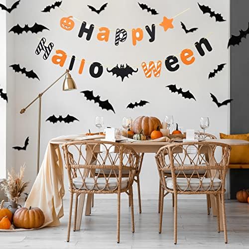 120pcs 3d Bat Wall Adreters com Feliz Balão de Halloween, Decorações de Halloween Conjunto interno para crianças,