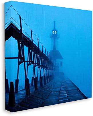 Farol da Stuell Industries na fotografia costeira azul de neblina, projetada por James McLoughlin Wall Art, 30 x 1,5 x 30, tela