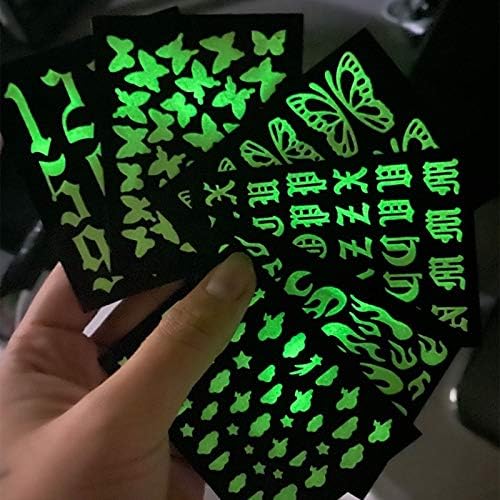 DFMJ 6 lençol luminoso adesivo de arte de unhas 3D adesivos de borboleta fluorescente Flame Animal Print Decals brilharem no escuro