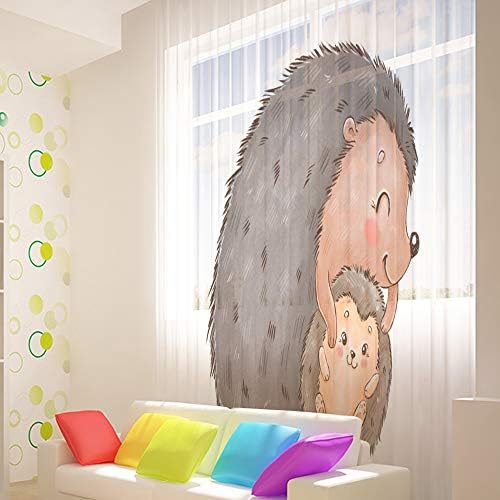 Cortinas de janela Sheer 2 painéis fofos ouriços de desenho animado cortinas temáticas de gaze tule para o quarto crianças 55,1x84 polegadas