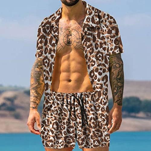 Hawaiianos casuais de moda de verão masculino para leopardo praia de praia de férias de férias curtas de manga
