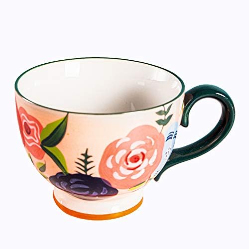 JJJ Caneca de cerâmica para escritório e padrões de flores pintados à mão em casa xícara de café 14,30 oz
