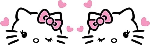 Hello Kitty With Hearts Retanha Espelho Vinil Decalque Vinil para Bumper e Carne Adeta para Carros, Laptops, MacBook Trucks and More - Color - Black N Pink - Tamanho - 4,4 x 2,6