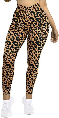 Leggings de ioga de cintura feminina estampa de leopardo amanteigado de cintura alta de cintura alta de cintura alta perneiras completas