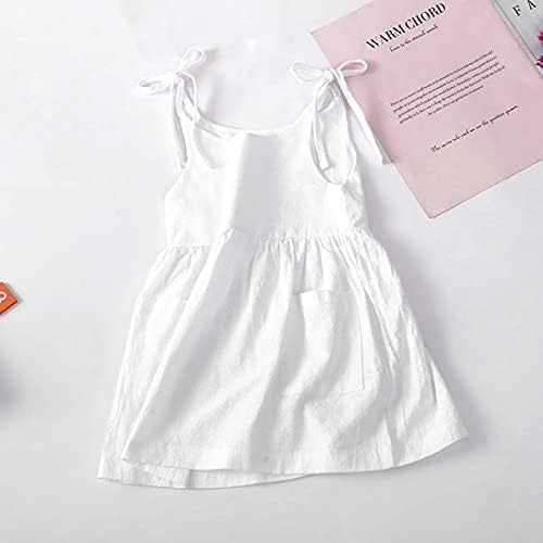 Timogg Toddler Girl Cotton Linen Dress Solling Sling Summer Casual Beach Girlsrend com bolsos em geral vestido