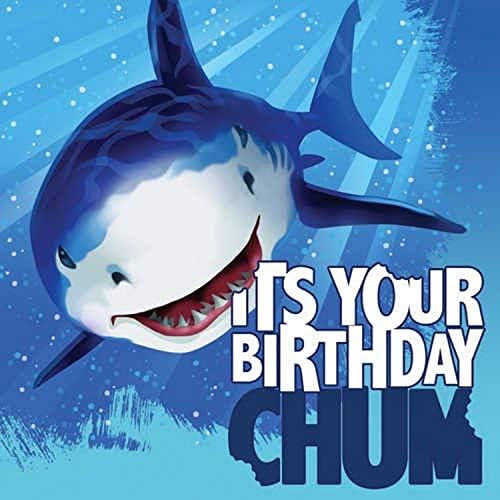 Guardanapos de almoço de 16 contas, tubarão feliz aniversário