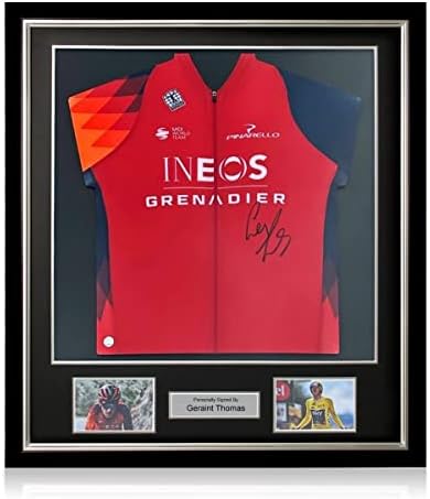 Memorabilia exclusiva Geraint Thomas assinou a camisa de ciclismo Ineos. Quadro de luxo