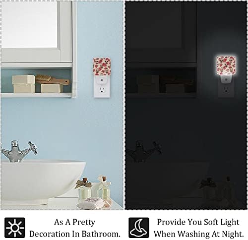 Caveira com Florals Novelty LED Night Light, Kids Nightlights for Bedroom Plug in Wall Night Lamp Brilho ajustável