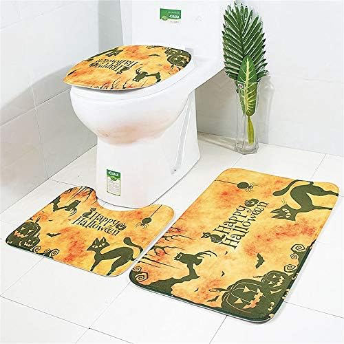 Teerwere banheiro tapete de halloween tapete de banho de abóbora conjunto de banheiro de 3 peças Tapete de tapete