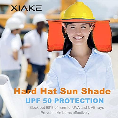 Xiake Hard Hat Hat Sun Shield Mesh Full Mesh Sunshade High Visibility, Neon Orange, 1 pacote