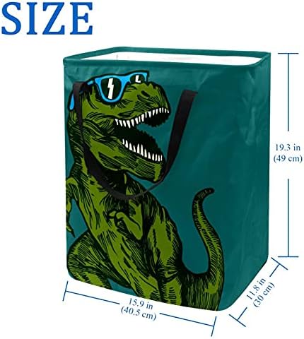 Hampers de lavanderia verde de dinossauros, cesta de roupa dobrável à prova d'água com alças