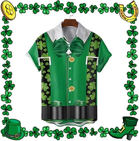 Dsodan St. Patrick's Day masculino Button Down Down Camisetas de manga curta Casual Tops Green Graphic
