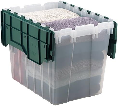 Akro-Mils 66497 18 galões de plástico de plástico Praxa de armazenamento KeepBox Contêiner com tampa conectada, 21 polegadas L x 15 polegadas W x 17 polegadas H, transparente/verde