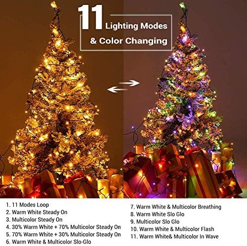 Brizled 200 LED Alteração de cor de 11 funções Luzes de Natal brancas e multi-coloridas + 16 pés 25 LEDs LEDs Facetadas C9 Luzes de Natal C9
