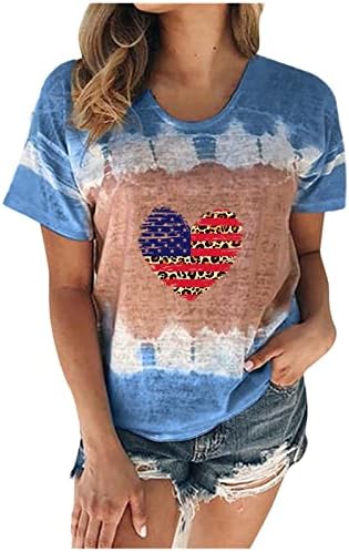 American Flag Sunflower Tops Mulheres Moda Tie Dye 4 de julho Patriótico Tees 2023 Blusa do Dia