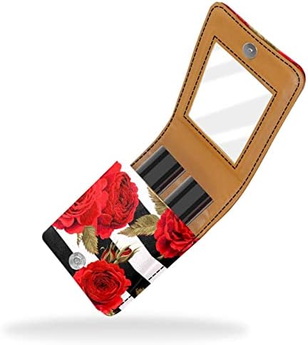 Caixa de batom de batom de viagem Guerotkr, saco de maquiagem portátil de batom com espelho, flor