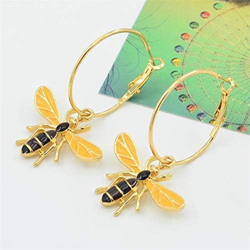 Brincos de abelha de mel Declaração de girassol Declaração de girassol Earrings Círculo de insetos redondos