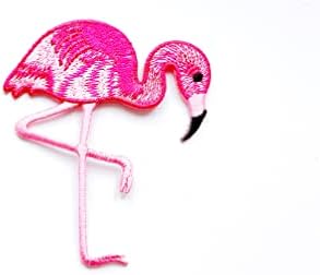 PL Pink Flamingo Bird Bird Cute do desenho animado2 Costurar ferro em apliques de apliques bordados, traje de roupa de mancha