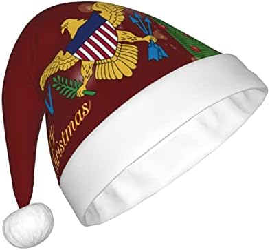 Brasão de armas das Ilhas Virgens Nacional Emblema Funny Adults Plush Papai Noel Chapéu de Natal para Mulheres e Homens Holdates de Férias de Natal