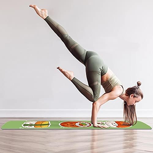 Exercício e fitness de espessura sem escorregamento 1/4 tapete de ioga com estampa verde de sushi fofa para