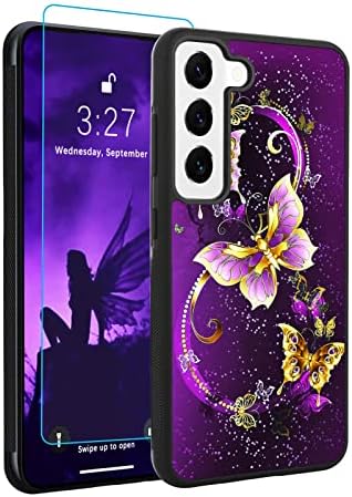 OOK Samsung Galaxy S23 Caso Deep Purple Butterfly Nebula Space Design Hard PC+Soft TPU Bumper Anti-Slip Ultra Tapa fina Caixa protetora à prova de choque para Galaxy S23，2023
