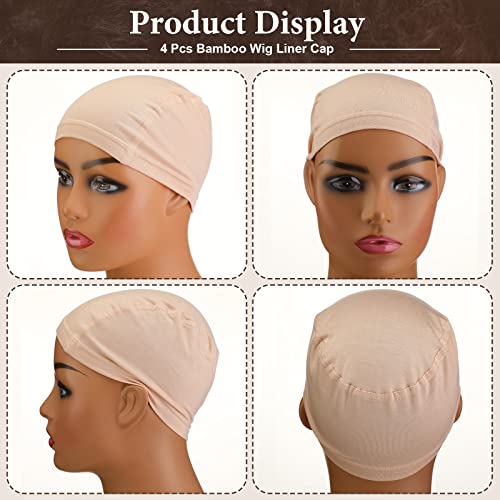 JANMERCY 4 PCS Bamboo Fibra Wig Cap Bamboo Wig Cap para mulheres Cap carecas respiráveis ​​elásticas sob as perucas