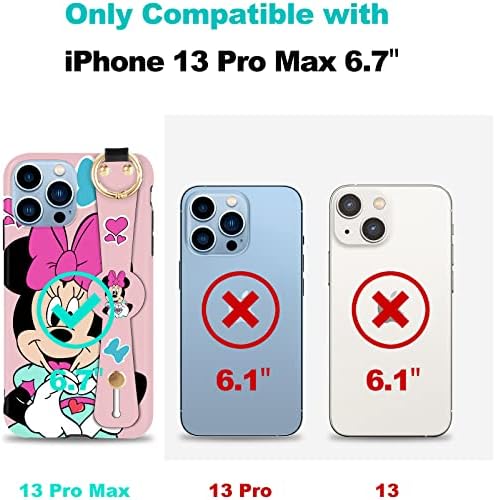 Caixa fofa de desenho animado compatível com o iPhone 13 Pro Max 6,7 polegadas capa de estojo, a tampa da faixa de pulso da moda tampa do telefone protetor de kickstand