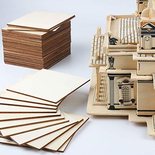 50pcs Pedaços de madeira inacabados 4x4 polegadas quadradas de madeira em branco, recortes de madeira para