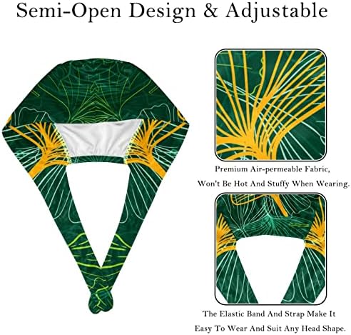 Bapa de trabalho de folhas verdes tropicais com botões e banda de moletom, chapéu de amarração ajustável