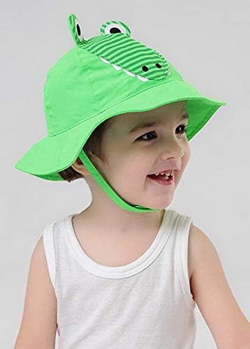 Baby Kids Cartoon Summer Sun Hat Hat Uv Protection Beach Bucket Hat W/Chin Tira