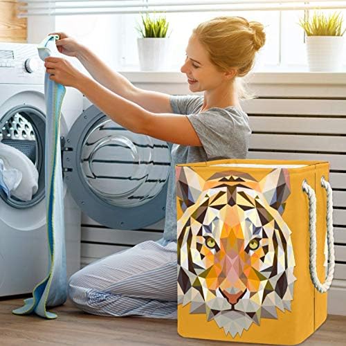 Deyya Triangle Tiger Laundry Baskets dificultam altos dicas dobráveis ​​para crianças adultas meninos adolescentes meninas em quartos Banheiro 19.3x11.8x15.9 em/49x30x40.5 cm