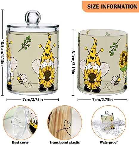 Gnomos abelhas girassóis 2 embalagem de algodão swab bola de bola dispensador de banheiro plástico de banheiro