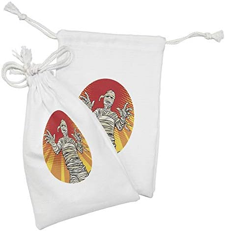 Conjunto de bolsas de tecido de Halloween de Ambesonne de 2, personagem de múmia egípcia em raios e pontos