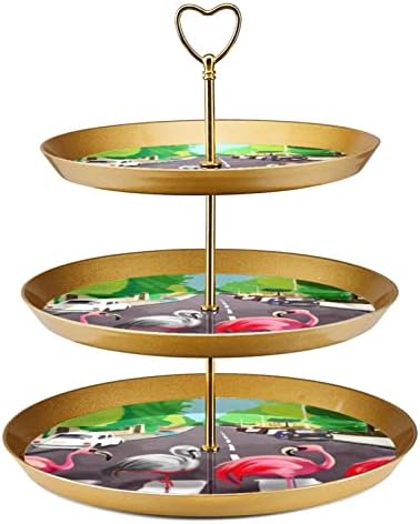 Bolo Stand Conjunto de 3 cupcakes de camada Stands Plates de pastelaria reutilizáveis ​​para decorações de festas de chá de aniversário de casamento, alces da floresta do nascer do sol de animais