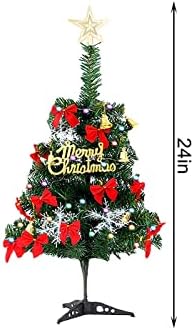 Qonioi 24 '' Tabletop Mini Christmas Tree Conjunto, Mini Jastro de Natal Artificial Árvore com luzes de cordas LED