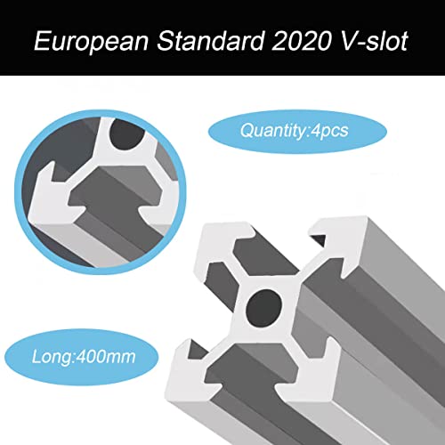 Extrusão de alumínio de slot 2020 V para peças da impressora 3D e CNC DIY prata 400mmx4