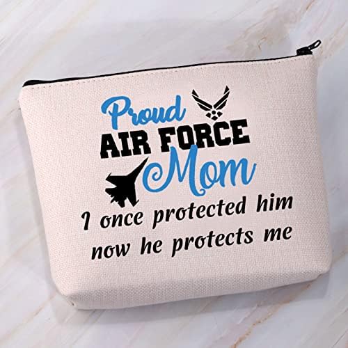Vamsii Air Force Mom Presente Bolsa de maquiagem Eu uma vez o protegeu agora ele me protege presentes de implantação de bolsas de viagem para mamãe da força aérea para a mãe da Força Aérea dos EUA