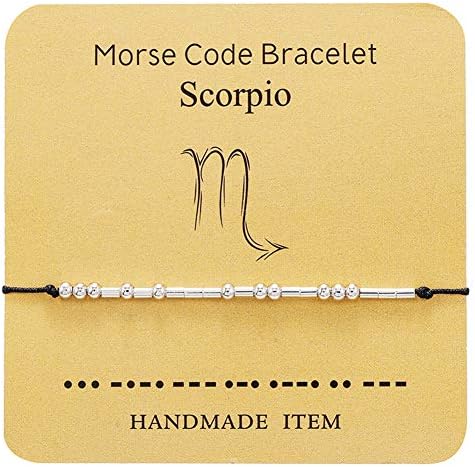 PingyongChang 12 Zodíaco Morse Bracelete Sterling Silver Silver On Silk Cord Friendship Bracelet Gift para ela