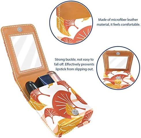 Mini maquiagem de Oryuekan com espelho, bolsa de embreagem Leatherette Lipstick Case, Cartoon Autumn Ginkgo