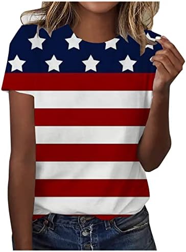 Pimoxv 4 de julho Tees básicos para mulheres Camiseta curta T-shirt USA Tops impressos Tops